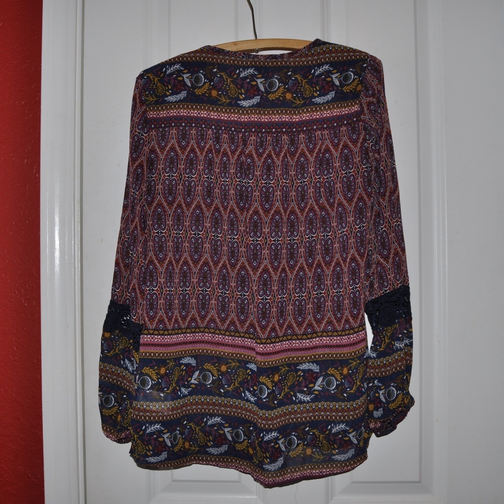 New KNOX ROSE Embroidered Border Peasant Top [D4] - Picture 7 of 8